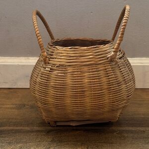 Handwoven Natural Rattan Basket with Handles - Brown